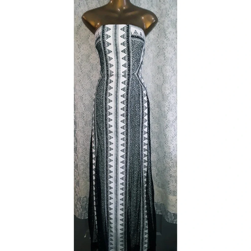 NWT BCBGMaxAzria Sz 10 KIA Black & White Maxi Dress - Picture 2 of 11
